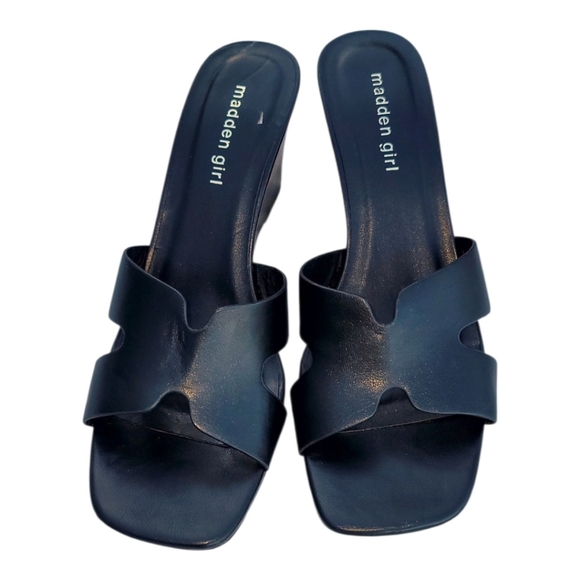 STEVE MADDEN BLACK  VEGAN LEATHER WEDGE SHOES, SIZE 9.5 EUC - Picture 8 of 10